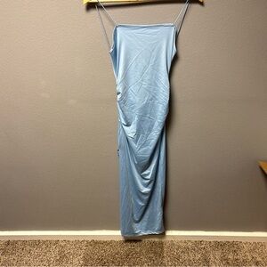 Elegant Light Blue Slip Dress, Wrap Backing, Spaghetti Strap